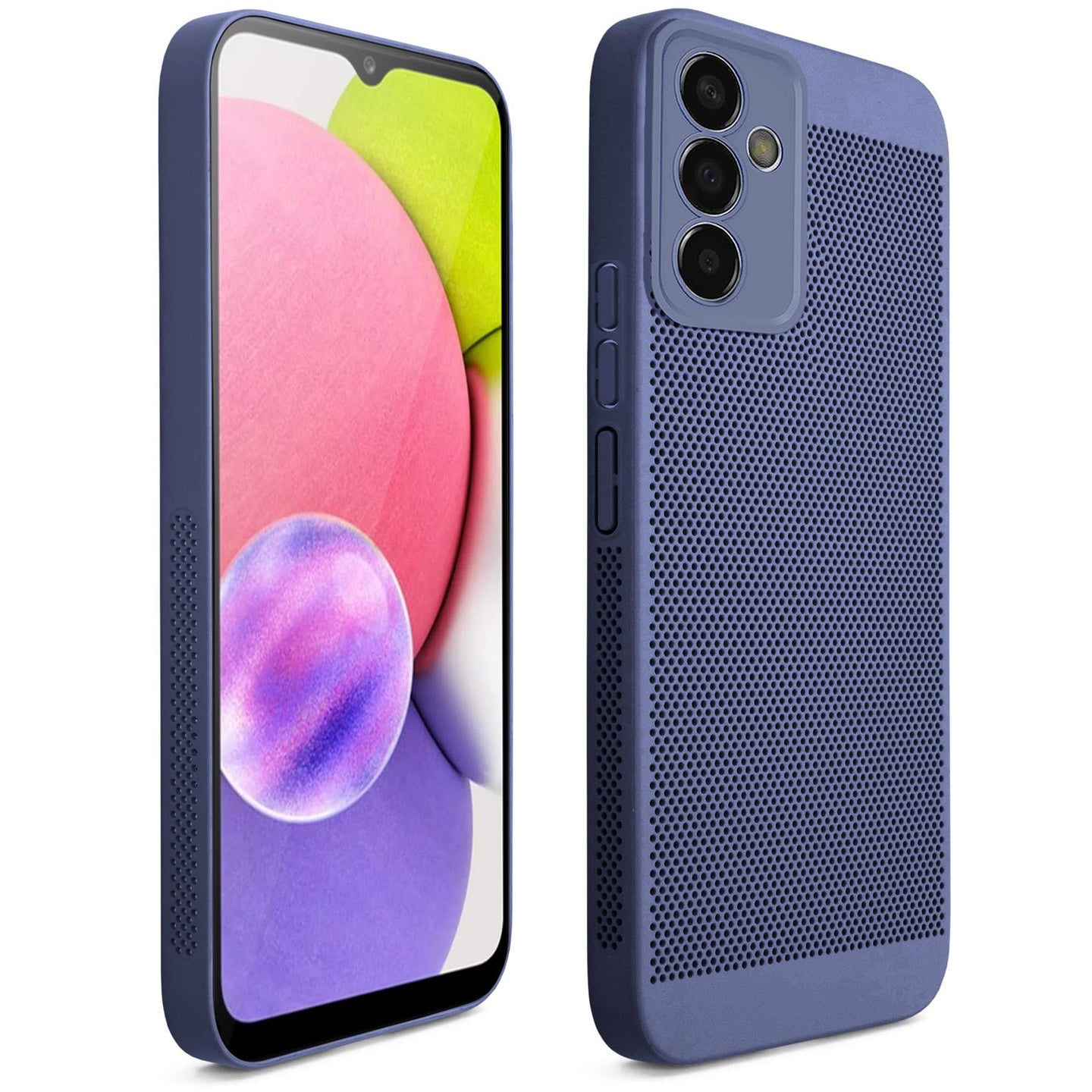 Moozy VentiGuard Phone Case for Samsung A14, Blue - Breathable Cover with Perforated Pattern for Air Circulation, Ventilation, Anti-Overheating Phone Case