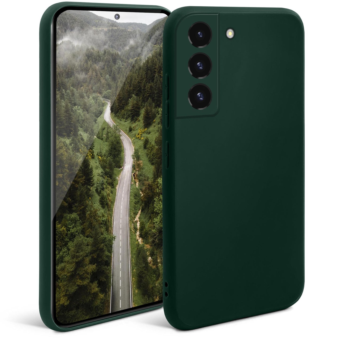 Moozy Minimalist Series Silicone Case for Samsung S22, Dark Green - Matte Finish Lightweight Mobile Phone Case Slim Soft Protective TPU Cover with Matte Surface