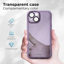 Charger l&#39;image dans la galerie, Moozy LumiCase phone case for iPhone 15, 6.1-inch Transparent Purple Soft TPU Cover with Camera Lens Protector
