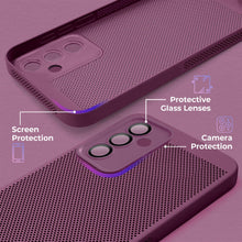 Carica l&#39;immagine nel visualizzatore di Gallery, Moozy VentiGuard Phone Case for Samsung A54 5G, Purple - Breathable Cover with Perforated Pattern for Air Circulation, Ventilation, Anti-Overheating Phone Case
