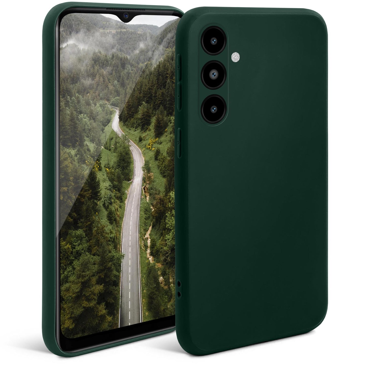 Moozy Minimalist Series Silicone Case for Samsung A14, Midnight Green - Matte Finish Lightweight Mobile Phone Case Slim Soft Protective TPU Cover with Matte Surface