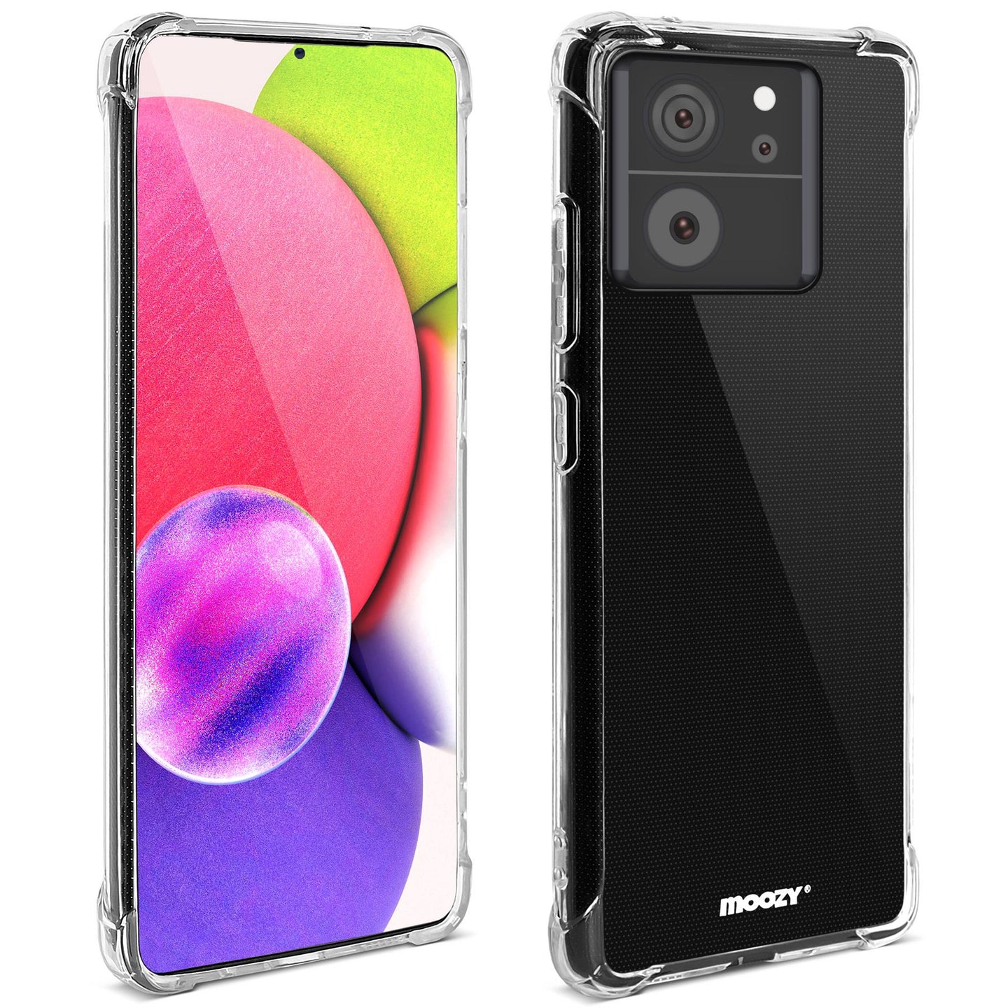 Moozy Shockproof Silicone Phone Case for Xiaomi 13T 5G and 13T Pro 5G - Transparent Case with Shock Absorbing 3D Corners Crystal Clear Protective Phone Case Soft TPU Silicone Cover