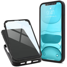 Cargar imagen en el visor de la galería, Moozy 360 Case for iPhone 12 / 12 Pro - Black Rim Transparent Case, Full Body Double-sided Protection, Cover with Built-in Screen Protector
