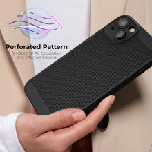 Lade das Bild in den Galerie-Viewer, Moozy VentiGuard Phone Case for iPhone 15, Black, 6.1-inch - Breathable Cover with Perforated Pattern for Air Circulation, Ventilation, Anti-Overheating Phone Case
