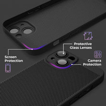 Lade das Bild in den Galerie-Viewer, Moozy VentiGuard Phone Case for iPhone 13, Black - Breathable Cover with Perforated Pattern for Air Circulation, Ventilation, Anti-Overheating Phone Case
