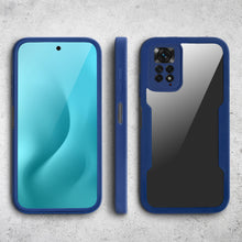 Carica l&#39;immagine nel visualizzatore di Gallery, Moozy 360 Case for Xiaomi Redmi Note 11 Pro 5G/4G - Blue Rim Transparent Case, Full Body Double-sided Protection, Cover with Built-in Screen Protector
