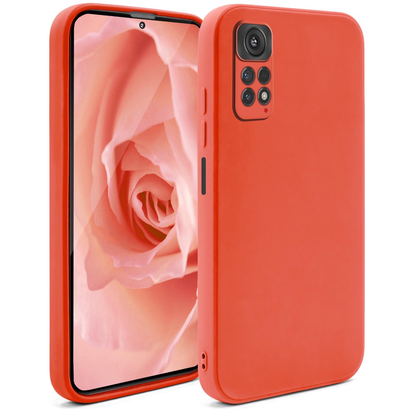 Moozy Minimalist Series Silicone Case for Xiaomi Redmi Note 11 / 11S, Red - Matte Finish Lightweight Mobile Phone Case Slim Soft Protective TPU Cover with Matte Surface