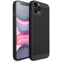 Load image into Gallery viewer, Moozy VentiGuard Phone Case for iPhone 12 Pro, Black, 6.1-inch - Breathable Cover with Perforated Pattern for Air Circulation, Ventilation, Anti-Overheating Phone Case
