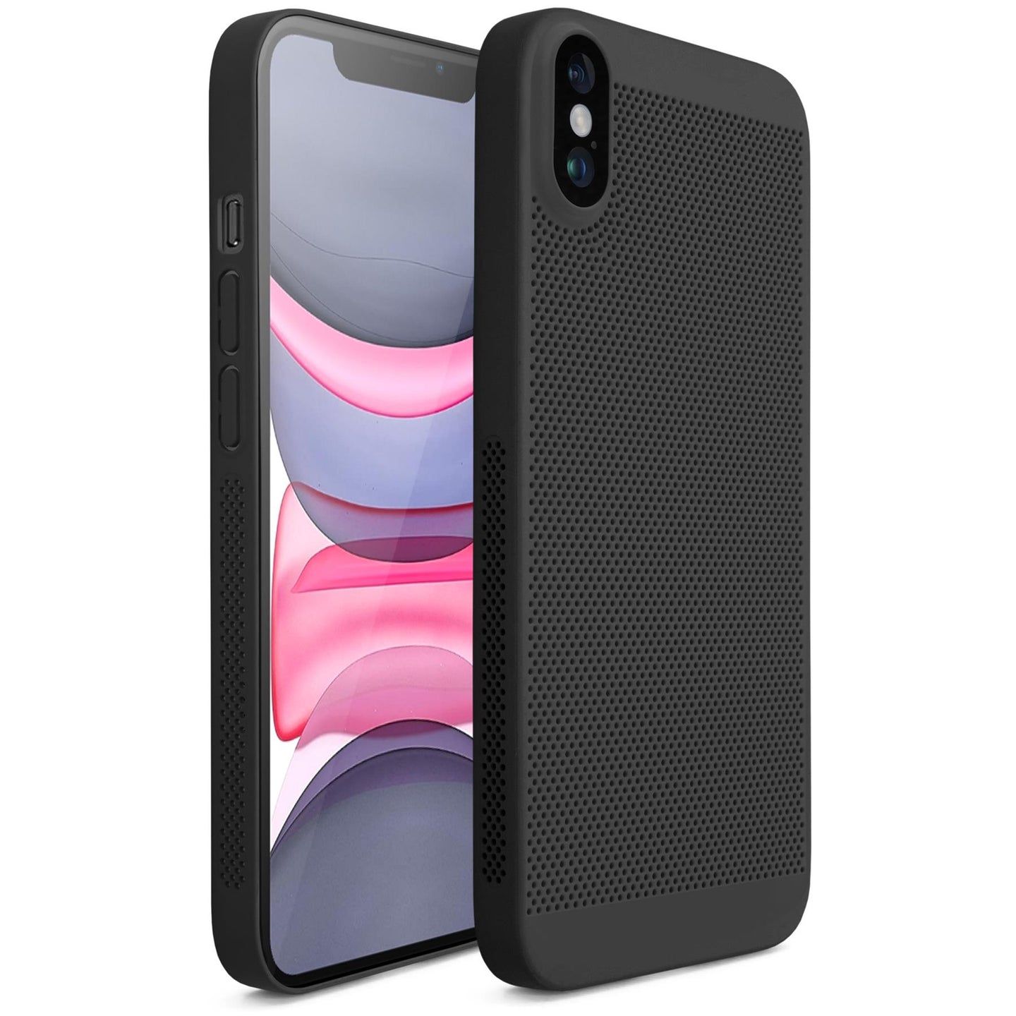 Moozy VentiGuard Phone Case for iPhone X / XS, Black, 5.8-inch - Breathable Cover with Perforated Pattern for Air Circulation, Ventilation, Anti-Overheating Phone Case