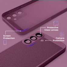 Lade das Bild in den Galerie-Viewer, Moozy VentiGuard Phone Case for Samsung S24, Purple - Breathable Cover with Perforated Pattern for Air Circulation, Ventilation, Anti-Overheating Phone Case
