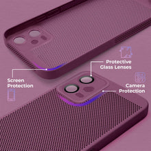 Charger l&#39;image dans la galerie, Moozy VentiGuard Phone Case for Xiaomi Redmi Note 12, Purple - Breathable Cover with Perforated Pattern for Air Circulation, Ventilation, Anti-Overheating Phone Case
