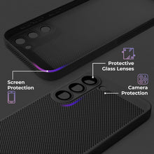 Charger l&#39;image dans la galerie, Moozy VentiGuard Phone Case for Samsung galaxy S23, Breathable Cover for samsung galaxy s23 with Perforated Pattern for Air Circulation, Case for samsung 23, Black
