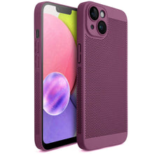 Load image into Gallery viewer, Moozy VentiGuard Phone Case for iphone 14, 6.1-inch - Breathable Shockproof Bumper Cover with lens protector, Perforated Pattern for Air Circulation, Anti-Overheating Phone Case, Purple
