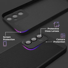 Afbeelding in Gallery-weergave laden, Moozy VentiGuard Phone Case for Samsung A54 5G, Black - Breathable Cover with Perforated Pattern for Air Circulation, Ventilation, Anti-Overheating Phone Case
