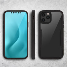 Cargar imagen en el visor de la galería, Moozy 360 Case for iPhone 12 / 12 Pro - Black Rim Transparent Case, Full Body Double-sided Protection, Cover with Built-in Screen Protector
