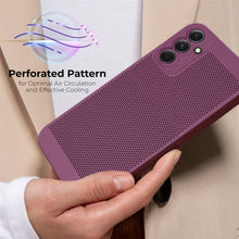 Lade das Bild in den Galerie-Viewer, Moozy VentiGuard Phone Case for Samsung A14, Purple - Breathable Cover with Perforated Pattern for Air Circulation, Ventilation, Anti-Overheating Phone Case

