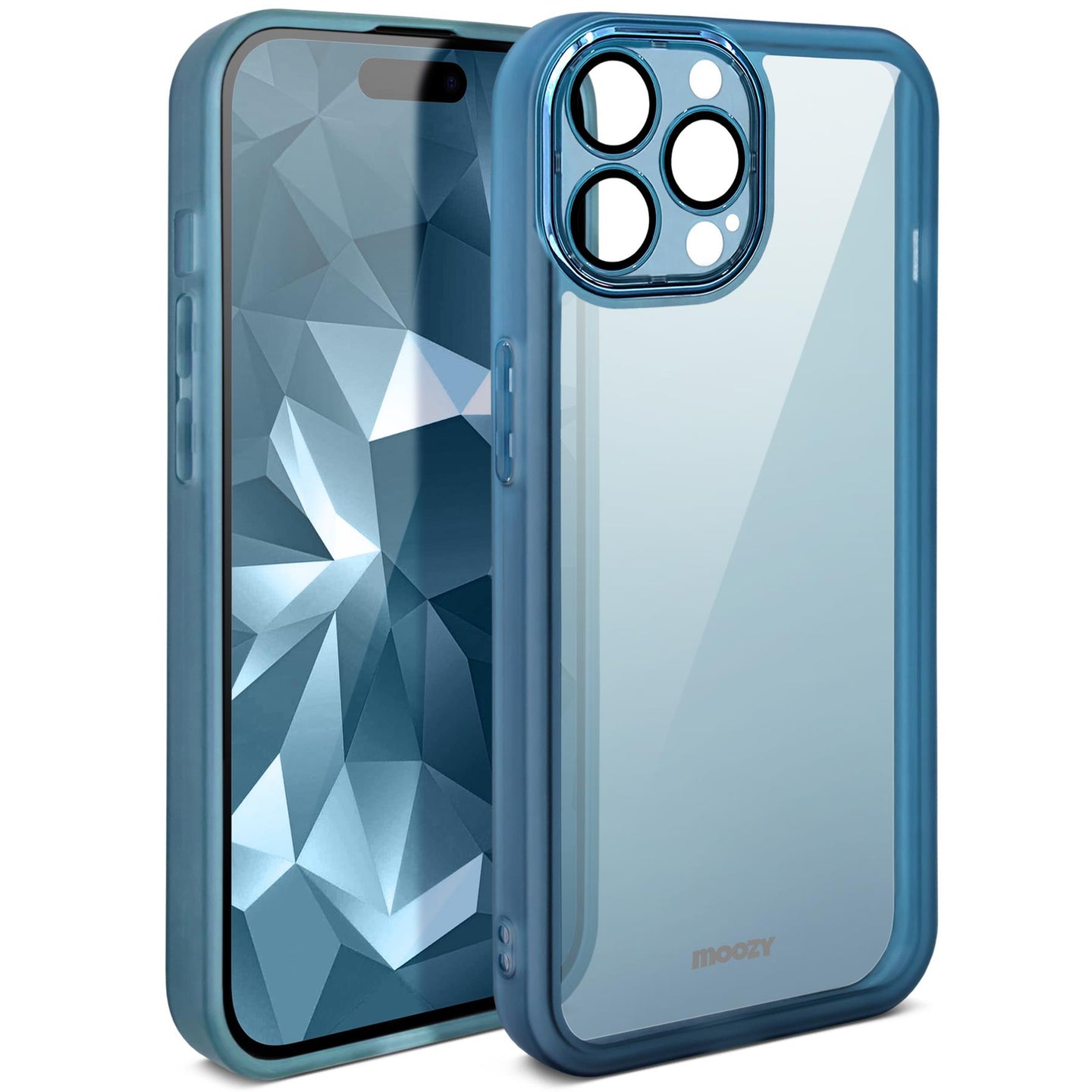 Moozy LumiCase phone case for iphone 15 Pro Max, 6.7-inch, Cover for iphone 15 pro max case clear, Cover for iphone 15 pro max case shockproof, Case for iphone 15 Pro Max with Camera protection, Blue