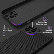 Ladda upp bild till gallerivisning, Moozy VentiGuard Phone Case for iPhone 12 Pro, Black, 6.1-inch - Breathable Cover with Perforated Pattern for Air Circulation, Ventilation, Anti-Overheating Phone Case
