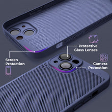 Ladda upp bild till gallerivisning, Moozy VentiGuard Phone Case for iPhone 13, Blue - Breathable Cover with Perforated Pattern for Air Circulation, Ventilation, Anti-Overheating Phone Case
