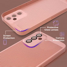 Załaduj obraz do przeglądarki galerii, Moozy VentiGuard Phone Case for Samsung A14, Pastel Pink - Breathable Cover with Perforated Pattern for Air Circulation, Ventilation, Anti-Overheating Phone Case
