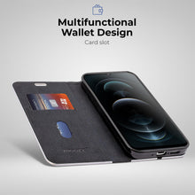 Załaduj obraz do przeglądarki galerii, Moozy Wallet Case for Samsung A34 5G, Black Carbon - Flip Case with Metallic Border Design Magnetic Closure Flip Cover with Card Holder and Kickstand Function
