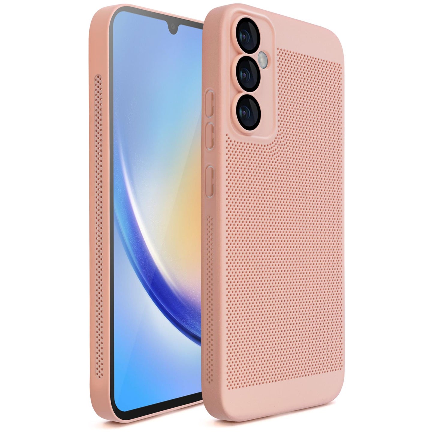 Moozy VentiGuard Phone Case for Samsung A34 5G, Pastel Pink - Breathable Cover with Perforated Pattern for Air Circulation, Ventilation, Anti-Overheating Phone Case