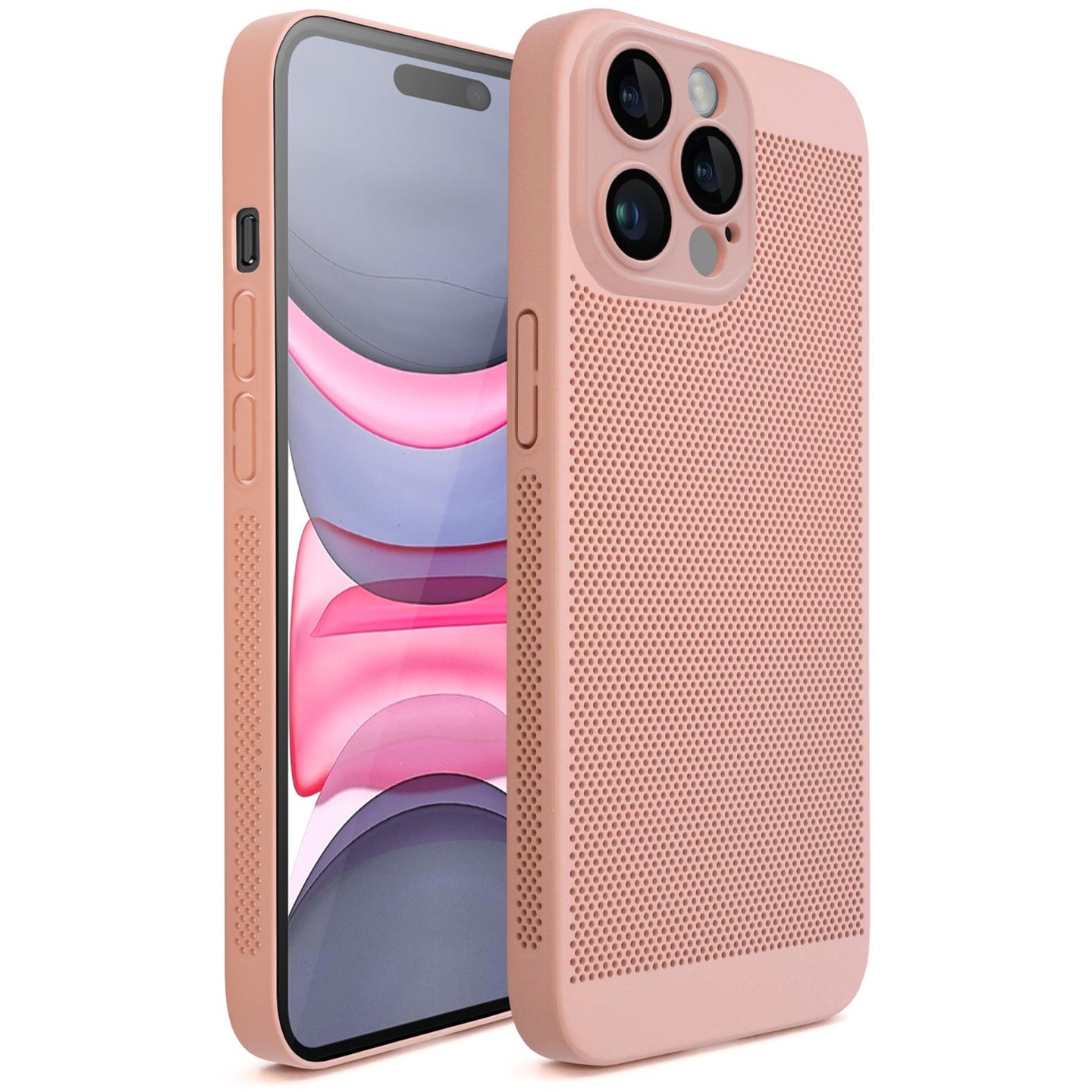 Moozy VentiGuard Phone Case for iphone 14 pro, 6.1-inch, Breathable Cover for iphone 14 pro with Perforated Pattern for Air Circulation, Hard case for iphone 14 pro, Pink Pastel
