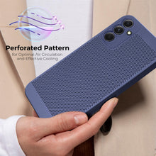 Załaduj obraz do przeglądarki galerii, Moozy VentiGuard Phone Case for Samsung A14, Blue - Breathable Cover with Perforated Pattern for Air Circulation, Ventilation, Anti-Overheating Phone Case
