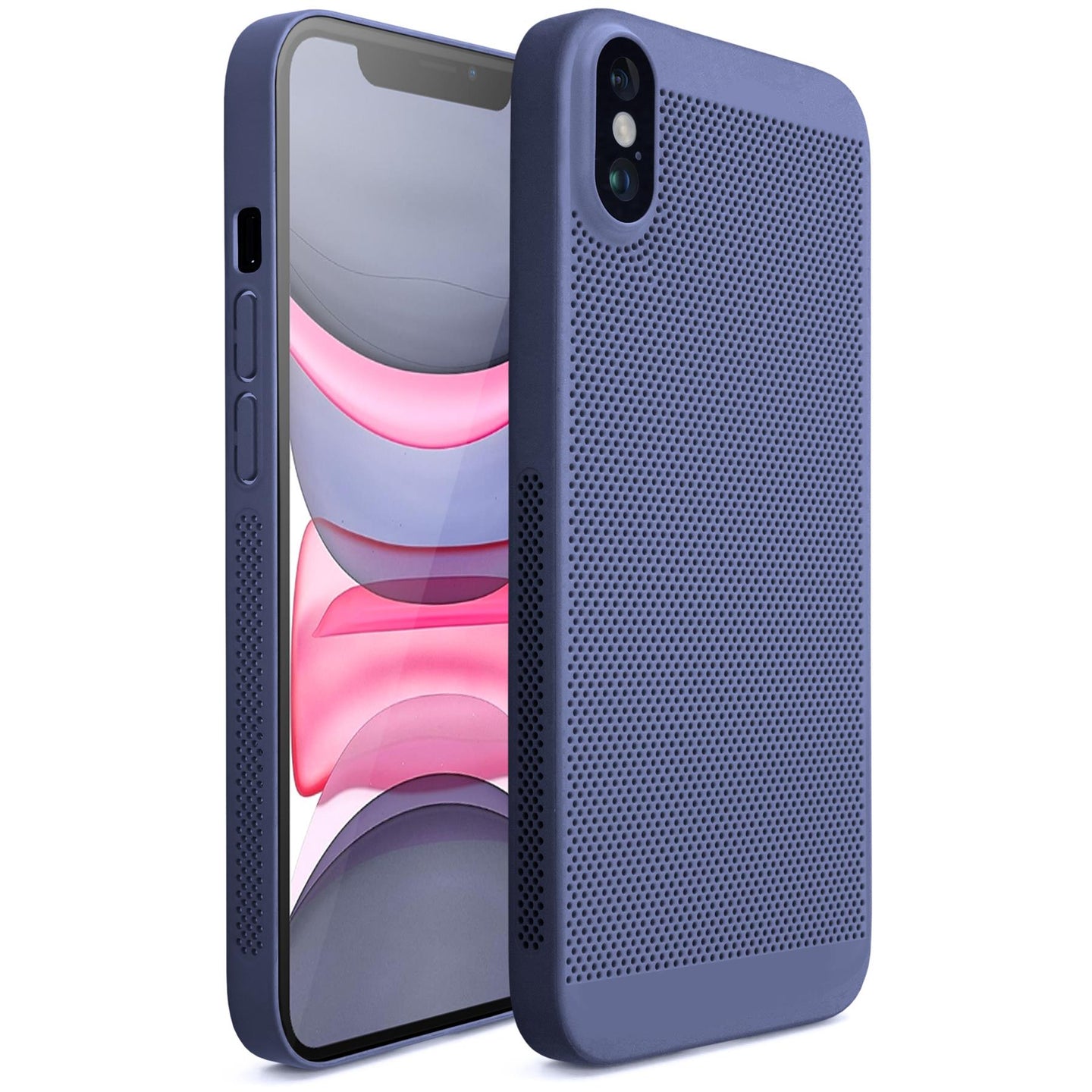 Moozy VentiGuard Phone Case for iPhone X / XS, Blue, 5.8-inch - Breathable Cover with Perforated Pattern for Air Circulation, Ventilation, Anti-Overheating Phone Case
