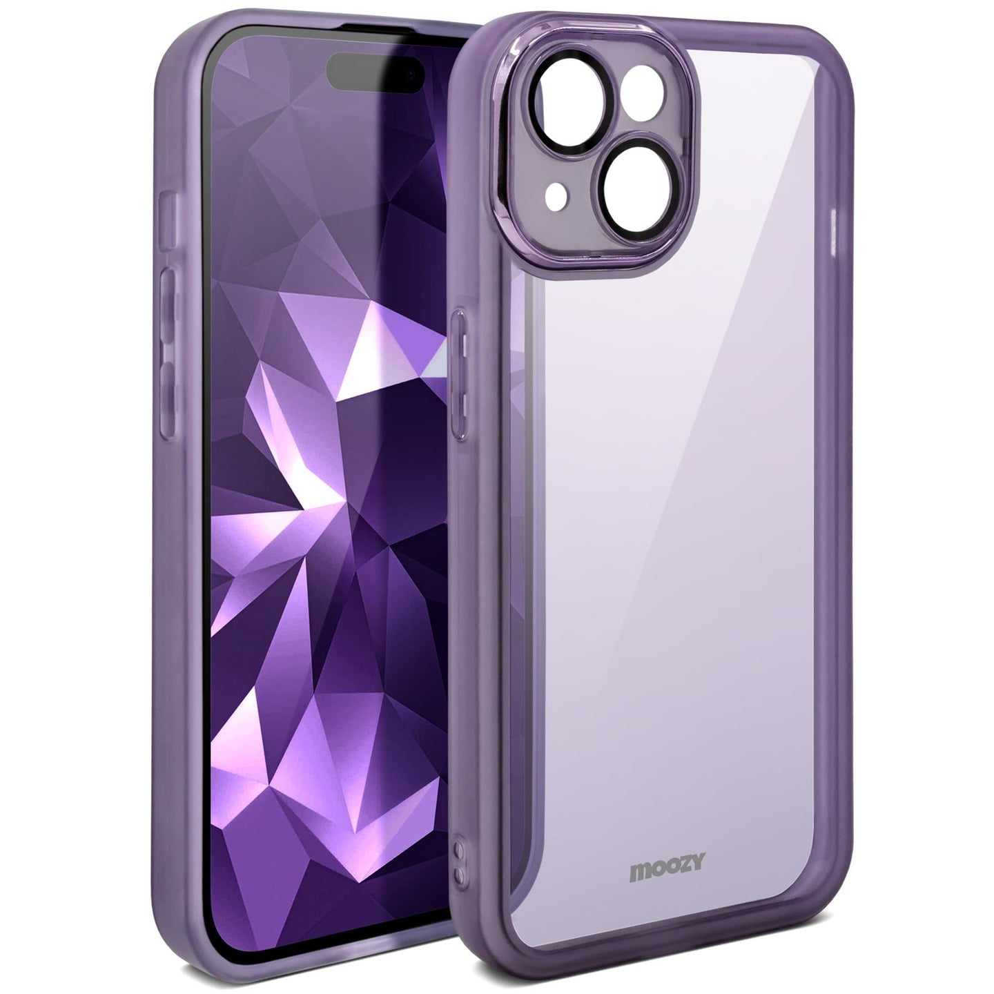 Moozy LumiCase phone case for iPhone 15, 6.1-inch Transparent Purple Soft TPU Cover with Camera Lens Protector