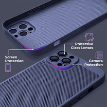 Lade das Bild in den Galerie-Viewer, Moozy VentiGuard Phone Case for iPhone 12 Pro, Blue, 6.1-inch - Breathable Cover with Perforated Pattern for Air Circulation, Ventilation, Anti-Overheating Phone Case
