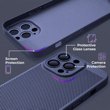 Afbeelding in Gallery-weergave laden, Moozy VentiGuard Phone Case for iphone 15 pro max, Breathable phone case for iphone 15 pro max with Perforated Pattern for Air Circulation, Case for iphone 15 pro max shockproof, Blue
