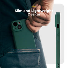 Ladda upp bild till gallerivisning, Moozy Minimalist Series Silicone Case for iPhone 14, Dark Green - Matte Finish Lightweight Mobile Phone Case Slim Soft Protective TPU Cover with Matte Surface
