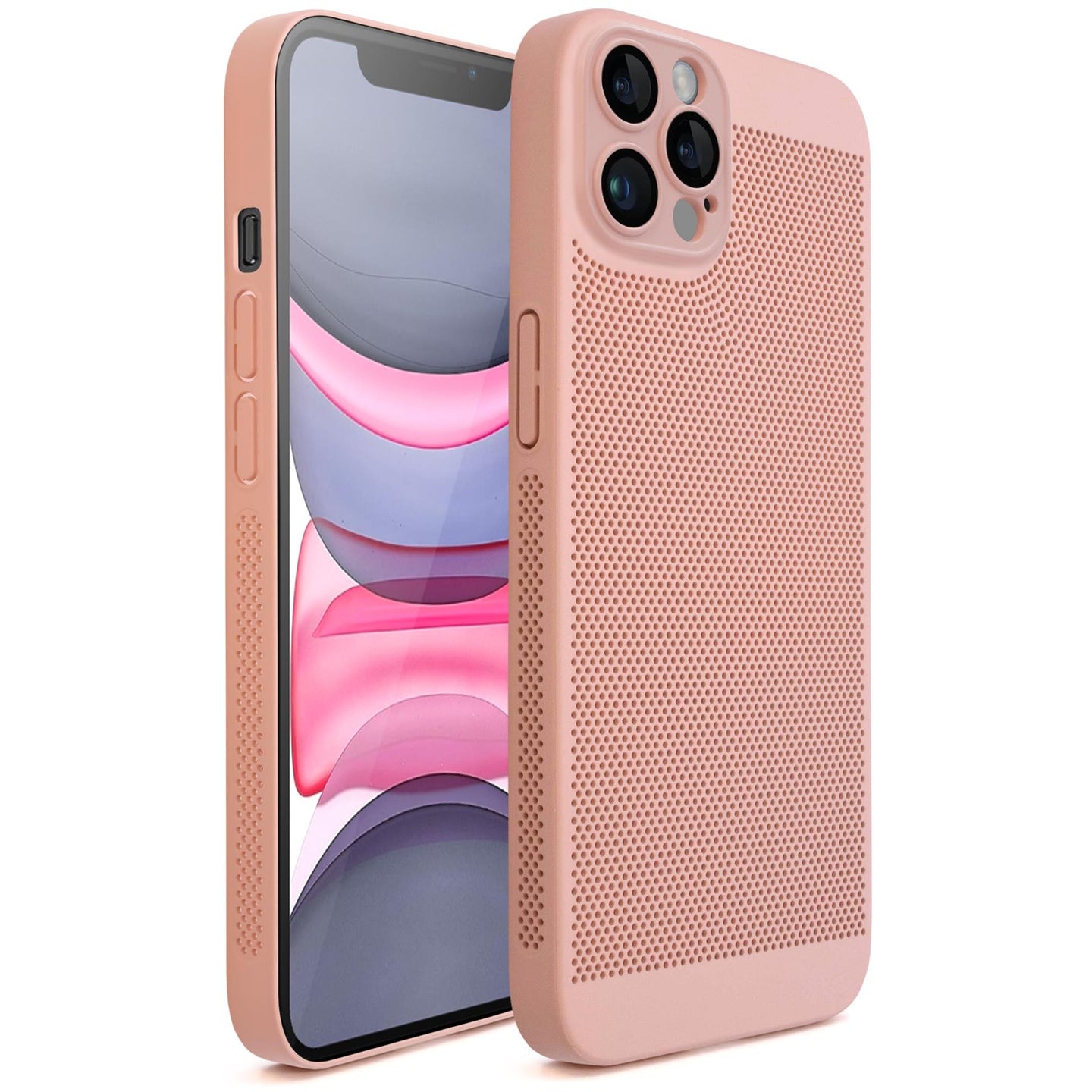 Moozy VentiGuard Phone Case for iPhone 12 Pro, Pastel Pink, 6.1-inch - Breathable Cover with Perforated Pattern for Air Circulation, Ventilation, Anti-Overheating Phone Case