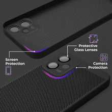 Afbeelding in Gallery-weergave laden, Moozy VentiGuard Phone Case for Xiaomi Redmi Note 12 Pro 5G, Black - Breathable Cover with Perforated Pattern for Air Circulation, Ventilation, Anti-Overheating Phone Case
