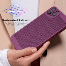 Cargar imagen en el visor de la galería, Moozy VentiGuard Phone Case for iPhone 12 Pro, Purple, 6.1-inch - Breathable Cover with Perforated Pattern for Air Circulation, Ventilation, Anti-Overheating Phone Case

