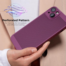 Load image into Gallery viewer, Moozy VentiGuard Phone Case for iphone 14, 6.1-inch - Breathable Shockproof Bumper Cover with lens protector, Perforated Pattern for Air Circulation, Anti-Overheating Phone Case, Purple
