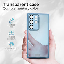 Load image into Gallery viewer, Moozy LumiCase Phone case for samsung s24 Ultra transparent, Case for samsung s24 ultra shockproof, Cover for galaxy s24 ultra clear with Camera Lens Protector, Blue
