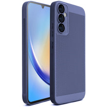 Załaduj obraz do przeglądarki galerii, Moozy VentiGuard Phone Case for Samsung A34 5G, Blue - Breathable Cover with Perforated Pattern for Air Circulation, Ventilation, Anti-Overheating Phone Case
