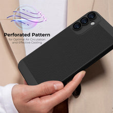Cargar imagen en el visor de la galería, Moozy VentiGuard Phone Case for Samsung A34 5G, Black - Breathable Cover with Perforated Pattern for Air Circulation, Ventilation, Anti-Overheating Phone Case
