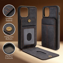 Załaduj obraz do przeglądarki galerii, Moozy ElitePocket phone case with card holder for iphone 13 / iphone 14, back cover with card holder, wallet case for iphone 13 / 14, dark gray

