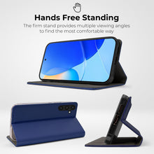 Załaduj obraz do przeglądarki galerii, Moozy Flip Case for Samsung A54 5G, Dark Blue - Flip Phone Case with Card Holder and Stand, Flip Cover with Pattern, Credit Card Slots, Magnetic Wallet Case
