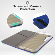 Cargar imagen en el visor de la galería, Moozy Flip Case for Samsung A54 5G, Dark Blue - Flip Phone Case with Card Holder and Stand, Flip Cover with Pattern, Credit Card Slots, Magnetic Wallet Case
