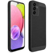Afbeelding in Gallery-weergave laden, Moozy VentiGuard Phone Case for Samsung A14, Black - Breathable Cover with Perforated Pattern for Air Circulation, Ventilation, Anti-Overheating Phone Case
