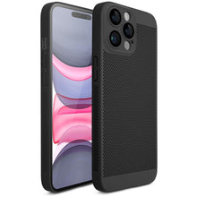 Afbeelding in Gallery-weergave laden, Moozy VentiGuard Phone Case for iphone 15 pro max, Breathable phone case for iphone 15 pro max with Perforated Pattern for Air Circulation, Case for iphone 15 pro max shockproof, Black
