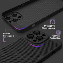 Cargar imagen en el visor de la galería, Moozy VentiGuard Phone Case for iphone 14 pro, 6.1-inch, Breathable Cover for iphone 14 pro with Perforated Pattern for Air Circulation, Hard case for iphone 14 pro, Black
