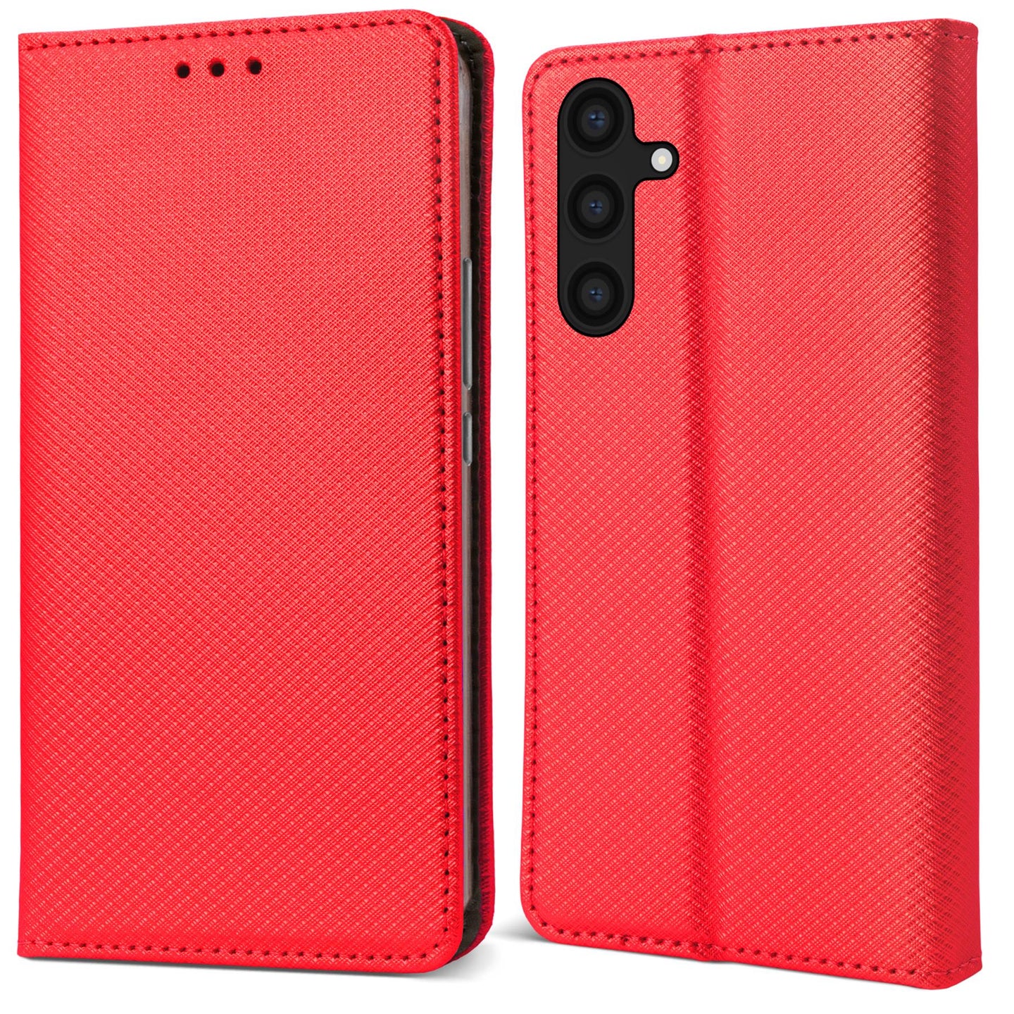 Moozy Flip Case for Samsung A54 5G, Red - Flip Phone Case with Card Holder and Stand, Flip Cover with Pattern, Credit Card Slots, Magnetic Wallet Case