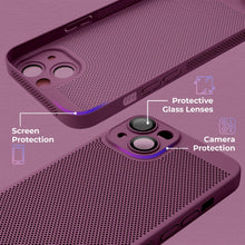 Cargar imagen en el visor de la galería, Moozy VentiGuard Phone Case for iPhone 15, Purple, 6.1-inch - Breathable Cover with Perforated Pattern for Air Circulation, Ventilation, Anti-Overheating Phone Case
