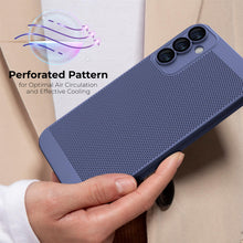 Ladda upp bild till gallerivisning, Moozy VentiGuard Phone Case for Samsung A34 5G, Blue - Breathable Cover with Perforated Pattern for Air Circulation, Ventilation, Anti-Overheating Phone Case
