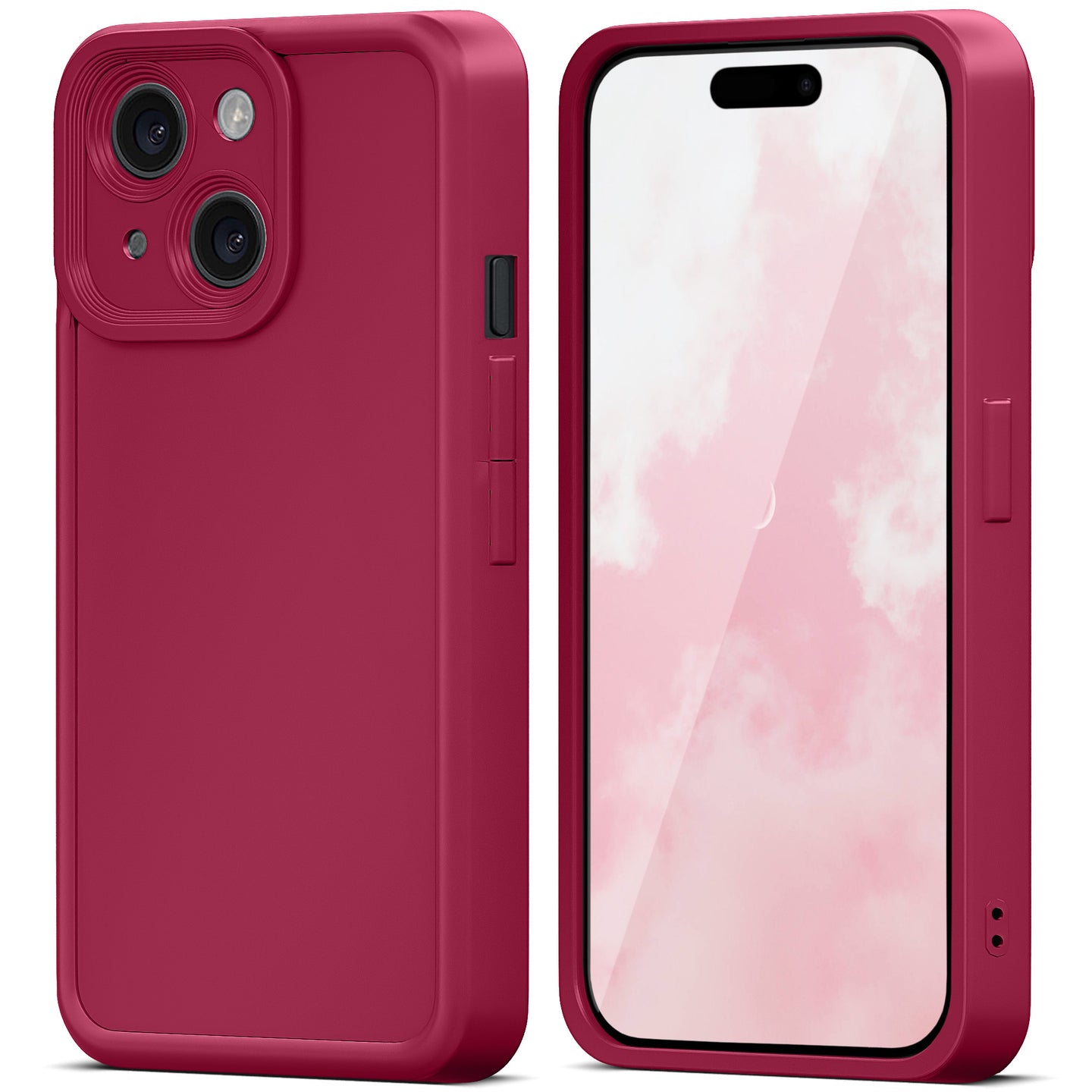 Moozy RimUP Phone Case for iphone 15, Flexible TPU Bumper Shockproof Raised Edges Cover for Extra Protection, Precise Cutouts and Camera Lens Protector, Anti-Scratch, Wine Red